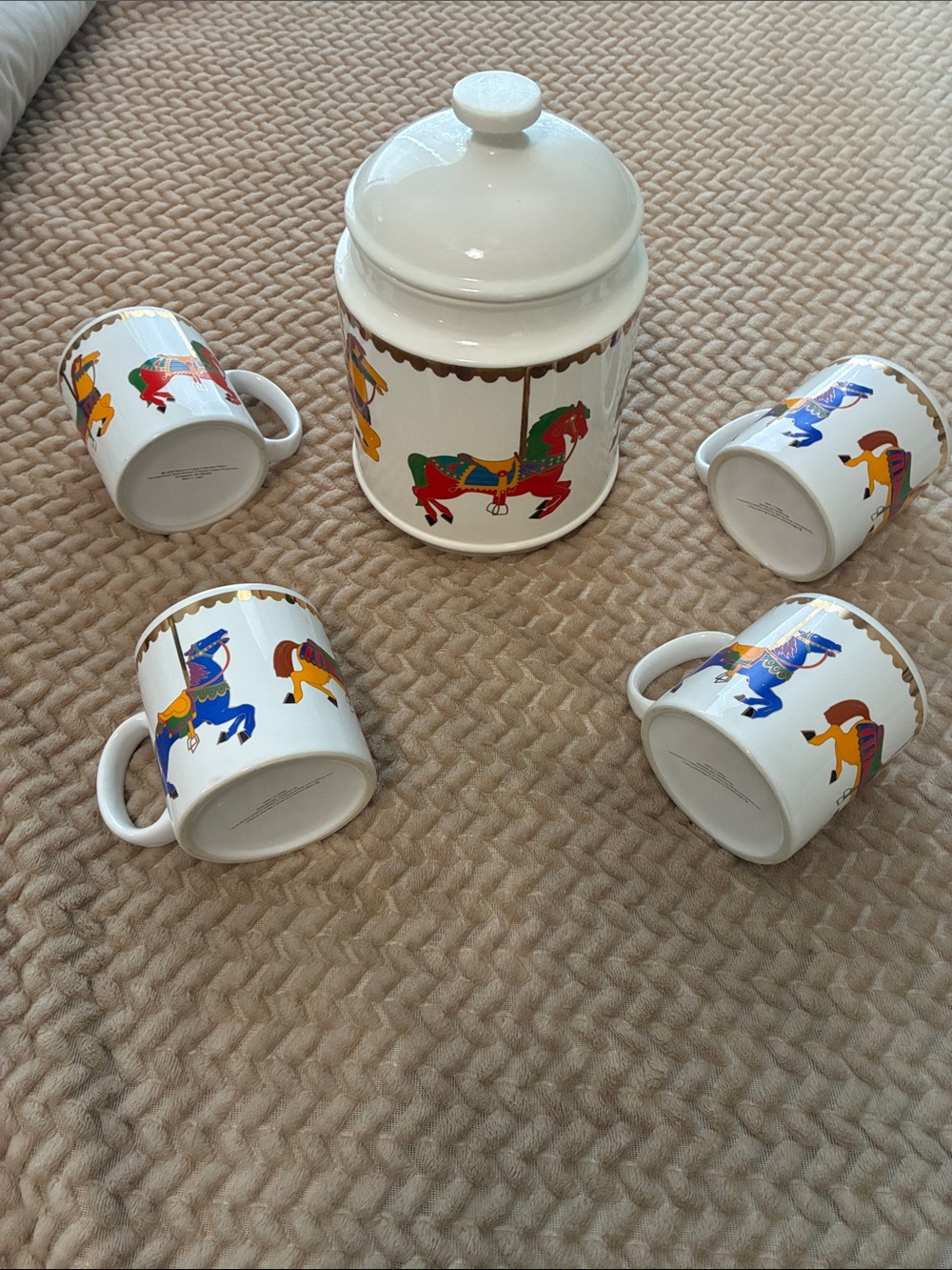 1990 Dayton Hudson’s Marshall Fields Carousel Horse canister and mugs